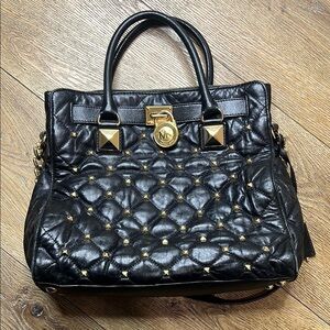 Michael Michael Kors Hamilton North South Tote in Black Studded Leather